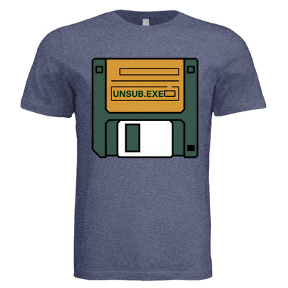 UNSUB.EXE Tee – Retro Floppy Disk Humor Shirt | Delete the Drama Edition – BLK HTHR TRIBLND T-Shirt for 90s humor (28 view)