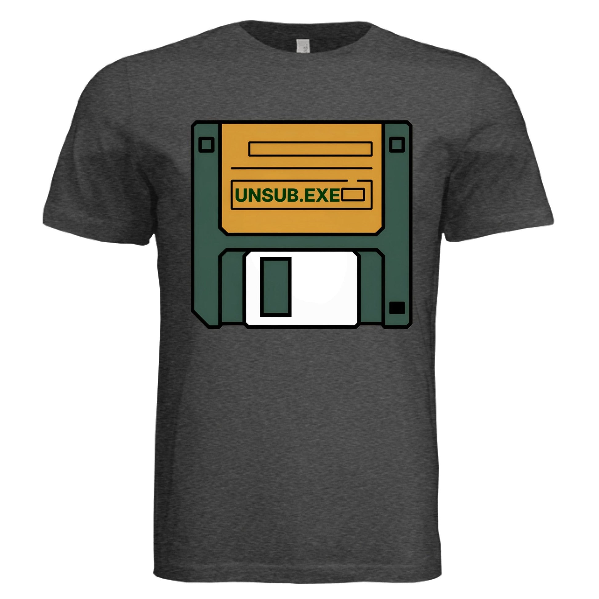 UNSUB.EXE Tee – Retro Floppy Disk Humor Shirt | Delete the Drama Edition – BLK HTHR TRIBLND T-Shirt for 90s humor (31 view)