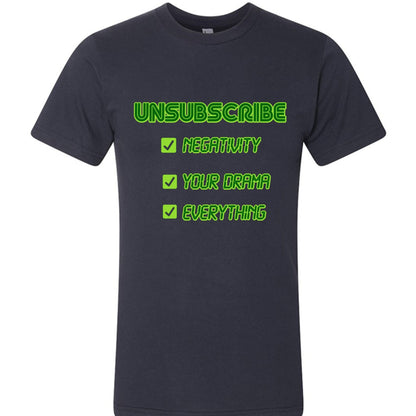 UNSUBSCRIBE Tee – Delete the Drama CRT print | Retro Terminal Humor Shirt – NAVY T-Shirt for Apparel (5 view)