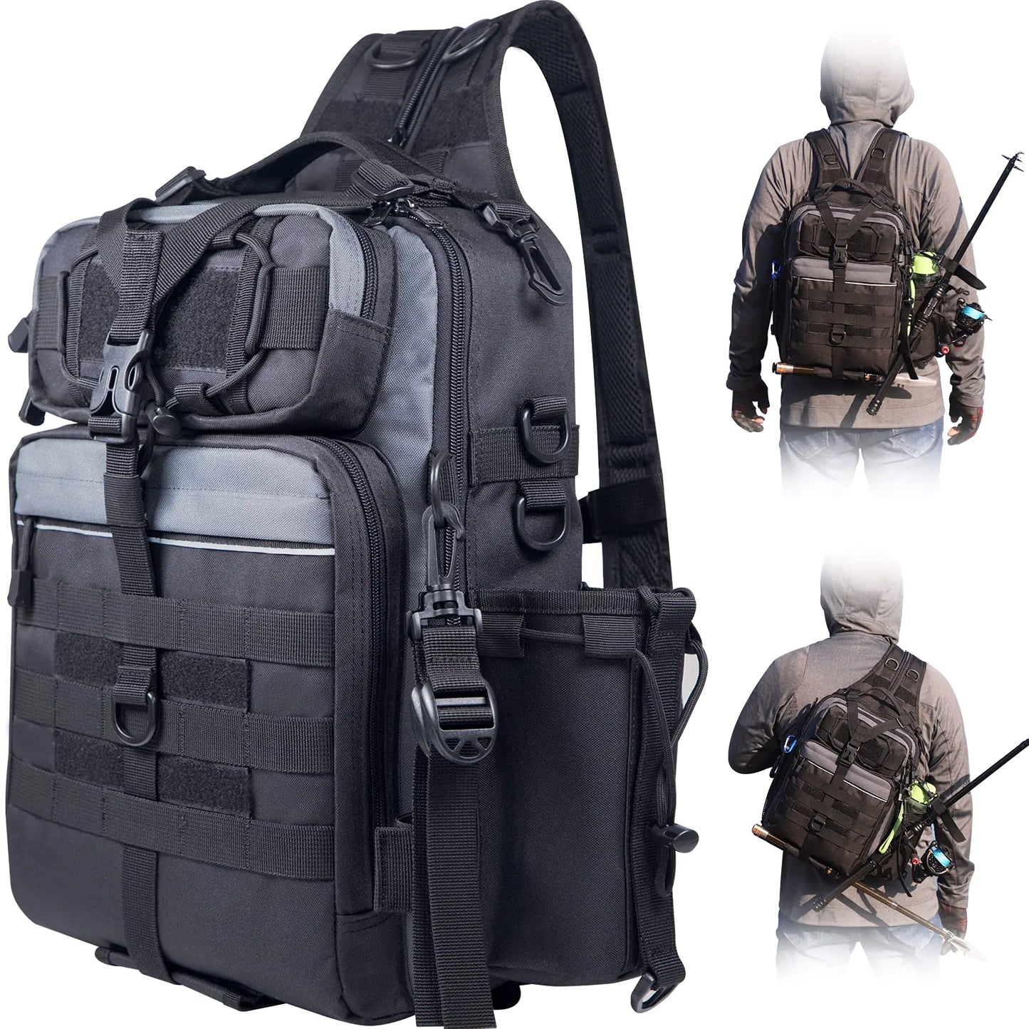 BLISSWILL Fishing Backpack – Rugged, Multi Use Tackle Bag – G：black and Grey / Large(16*12*6 Inch) Fishing Gear by SbrTnHomes