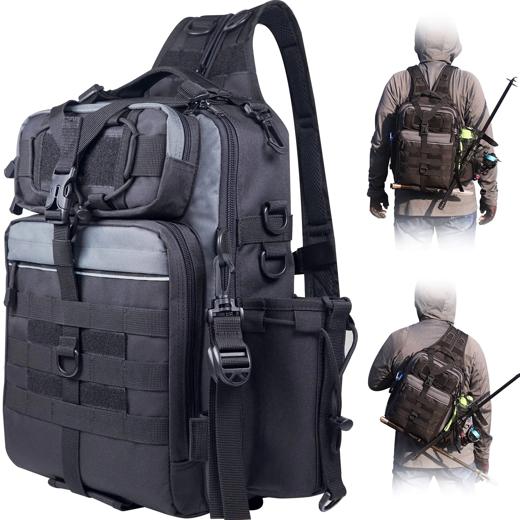 BLISSWILL Fishing Backpack – Rugged, Multi Use Tackle Bag – G：black and Grey / Large(16*12*6 Inch) Fishing Gear by SbrTnHomes