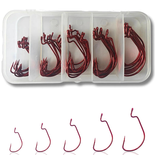 ELLYCIO EWG Offset Worm Hooks – Red High Carbon Texas Rig – red-50pcs Fishing Gear by SbrTnHomes