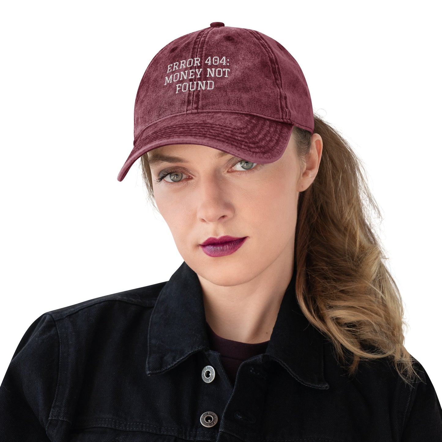 ERROR 404: MONEY NOT FOUND I Vintage Cotton Twill Cap – Maroon Hats for Hat (7 view)