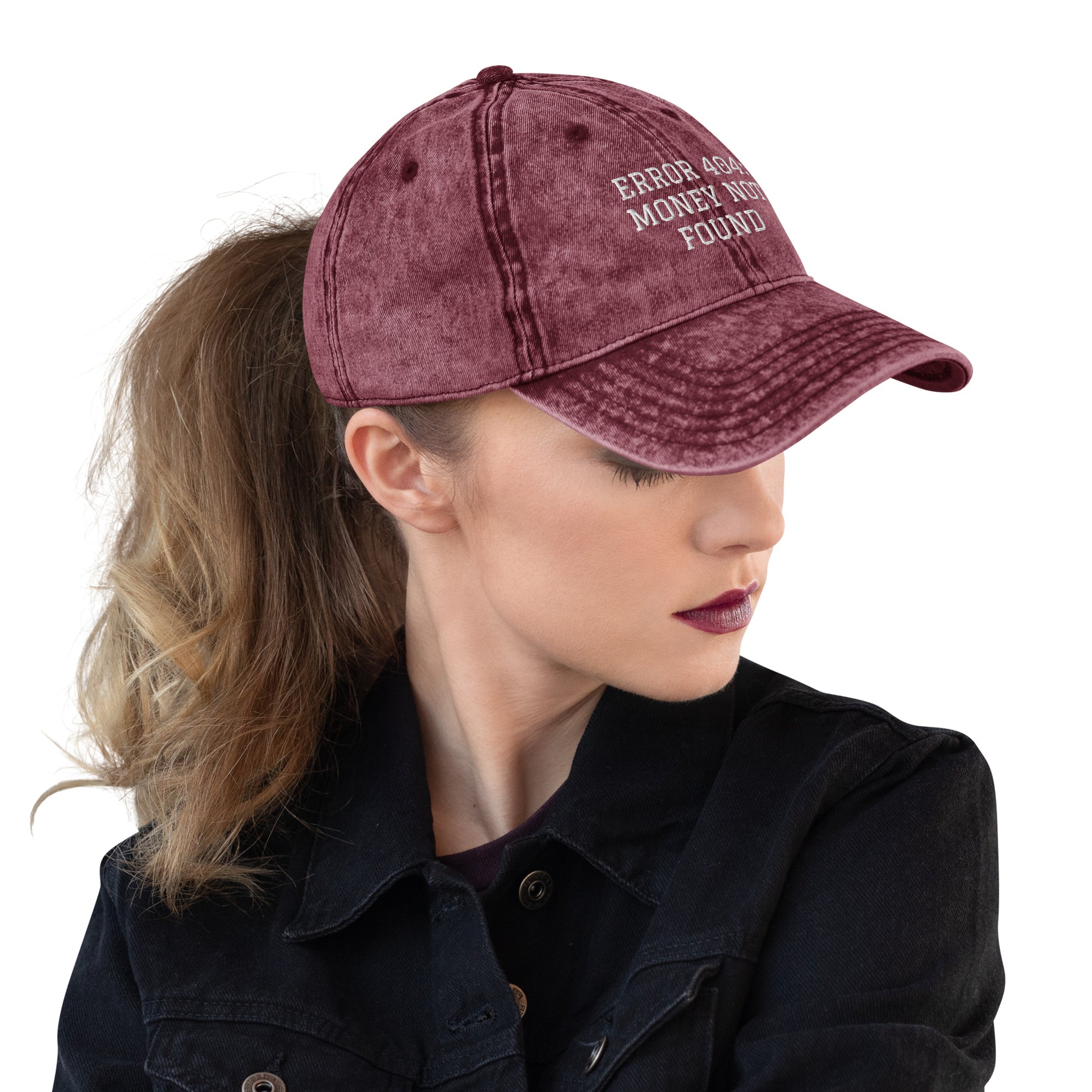 ERROR 404: MONEY NOT FOUND I Vintage Cotton Twill Cap – Maroon Hats for Hat (9 view)