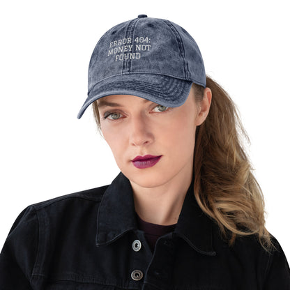 ERROR 404: MONEY NOT FOUND I Vintage Cotton Twill Cap – Navy Hats for Hat (4 view)