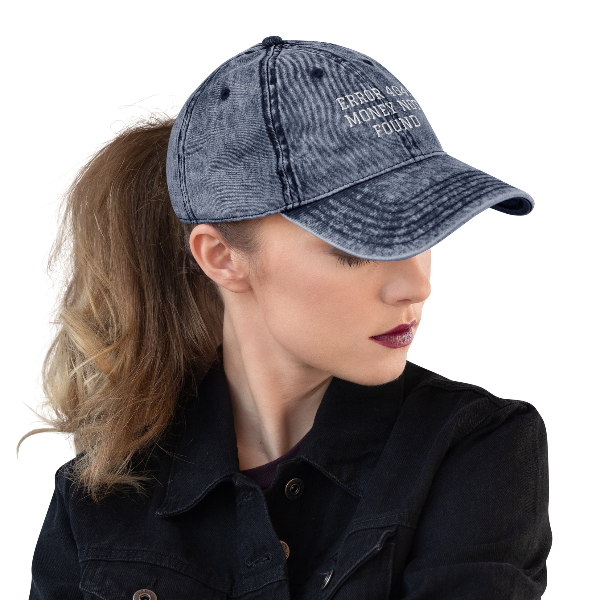 ERROR 404: MONEY NOT FOUND I Vintage Cotton Twill Cap – Navy Hats for Hat (6 view)