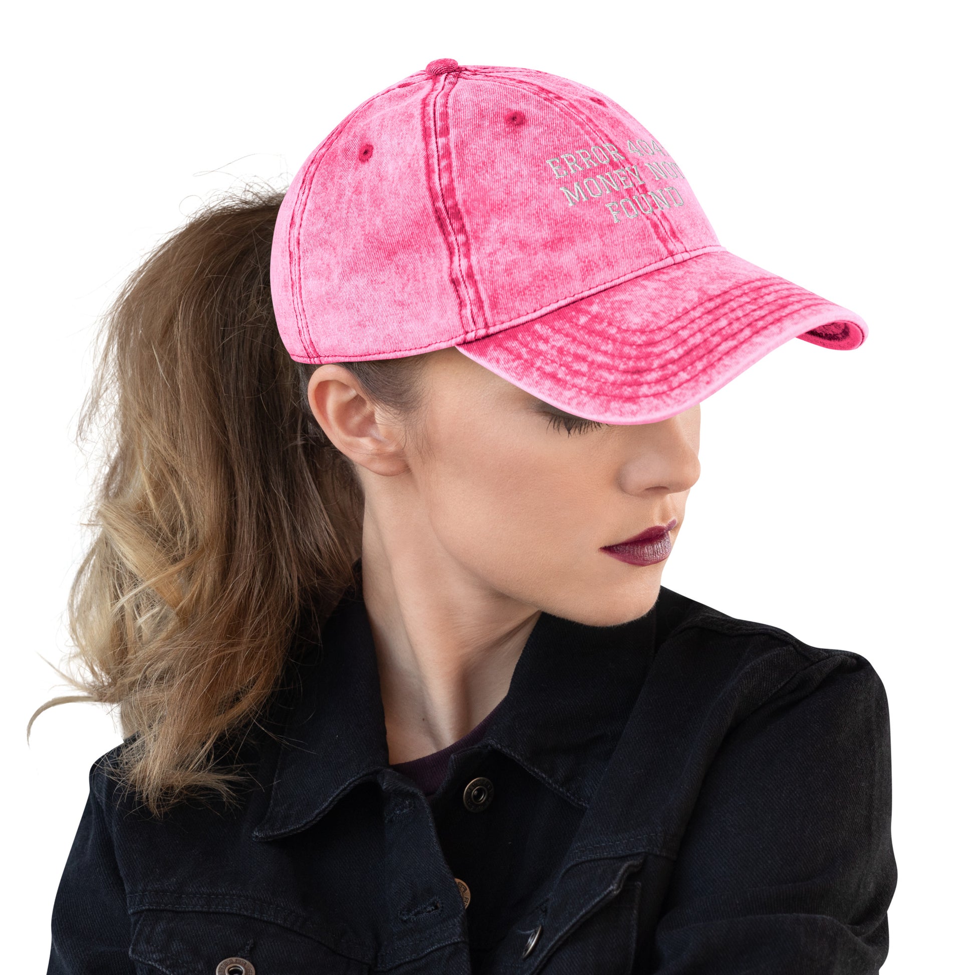ERROR 404: MONEY NOT FOUND I Vintage Cotton Twill Cap – Pink Hats for Hat (15 view)