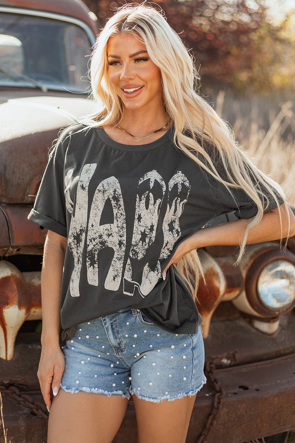 Vintage Yall Cowboy Boots Graphic Tee – Carbon Grey Graphic/Graphic Tees for Shopify Collective (4 view)