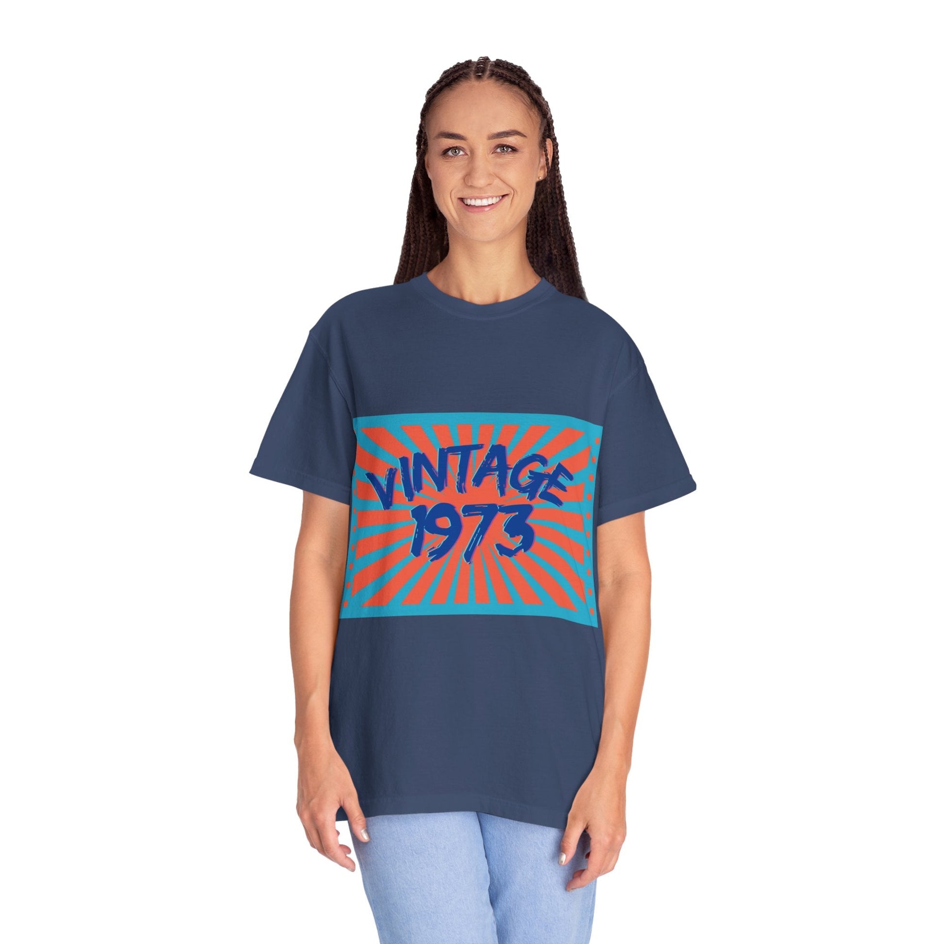 Vintage [your year] Unisex Garment - Dyed T-Shirt – Retro 70s Graphic Tee | Nostalgic Birthday Gift for Him or Her – China Blue T-Shirt for 1970s fashion (46 view)