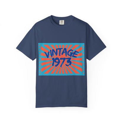 Vintage [your year] Unisex Garment - Dyed T-Shirt – Retro 70s Graphic Tee | Nostalgic Birthday Gift for Him or Her – China Blue T-Shirt for 1970s fashion (42 view)