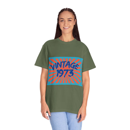 Vintage [your year] Unisex Garment - Dyed T-Shirt – Retro 70s Graphic Tee | Nostalgic Birthday Gift for Him or Her – Chili T-Shirt by Printify