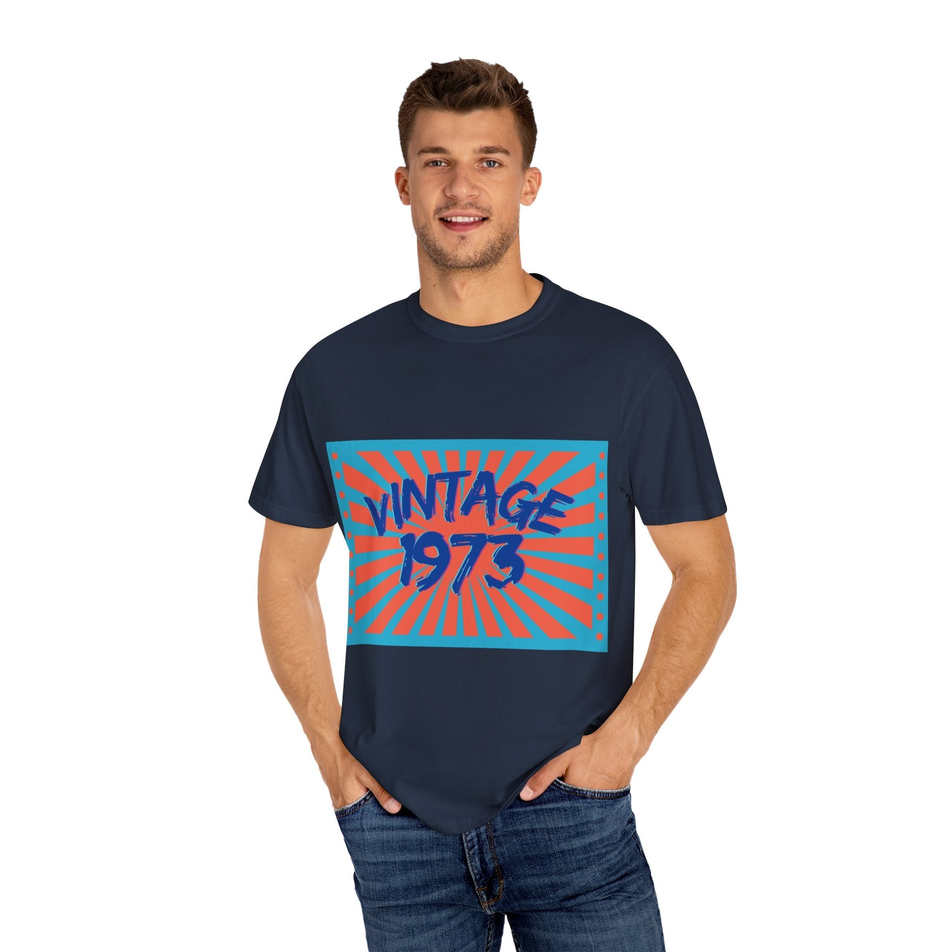 Vintage [your year] Unisex Garment - Dyed T-Shirt – Retro 70s Graphic Tee | Nostalgic Birthday Gift for Him or Her – Navy T-Shirt for 1970s fashion (60 view)