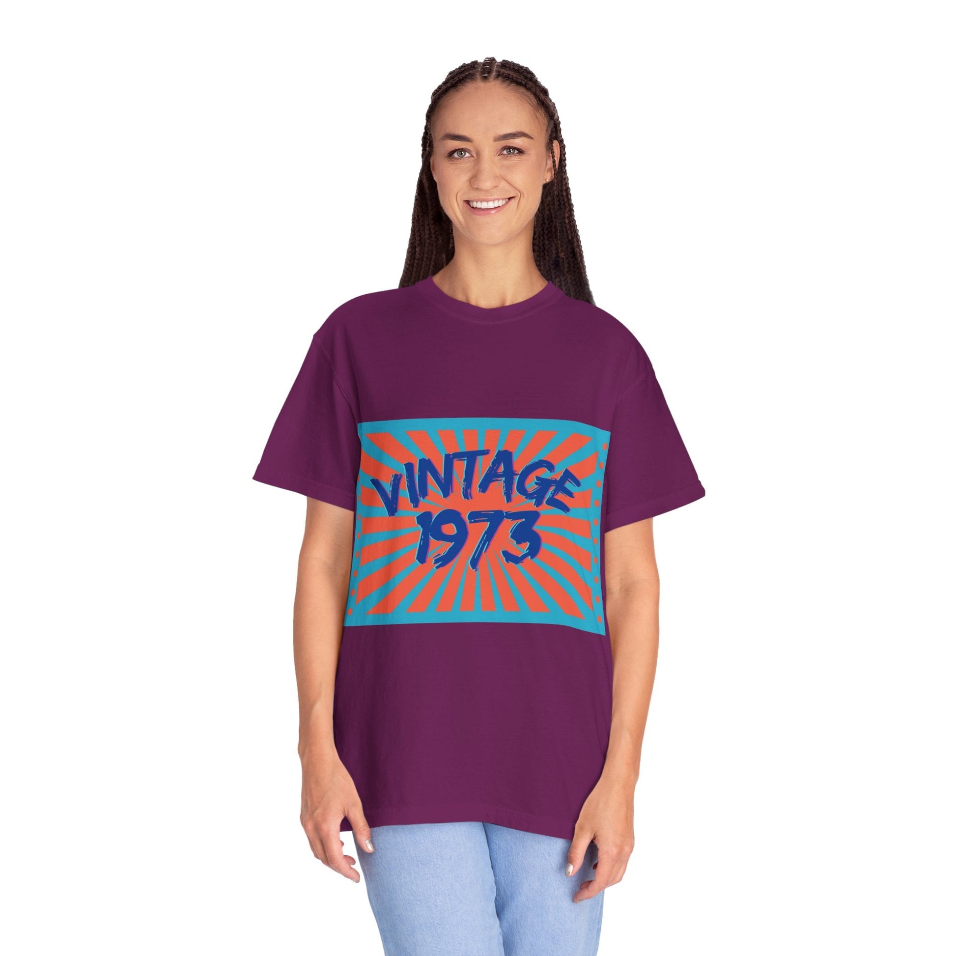 Vintage [your year] Unisex Garment - Dyed T-Shirt – Retro 70s Graphic Tee | Nostalgic Birthday Gift for Him or Her – Boysenberry T-Shirt for 1970s fashion (71 view)