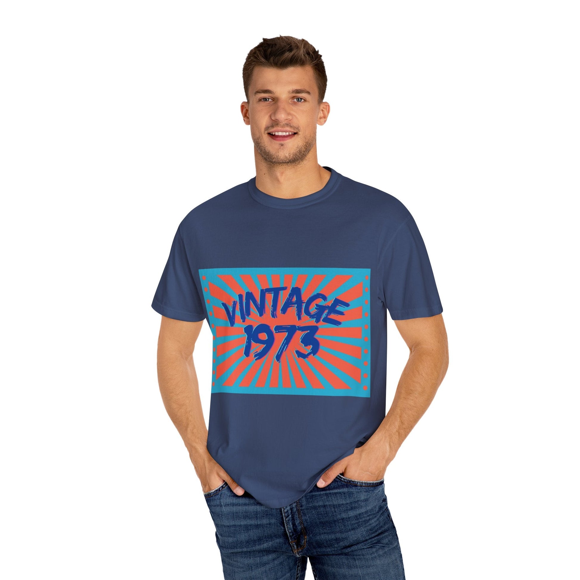 Vintage [your year] Unisex Garment - Dyed T-Shirt – Retro 70s Graphic Tee | Nostalgic Birthday Gift for Him or Her – China Blue T-Shirt for 1970s fashion (45 view)