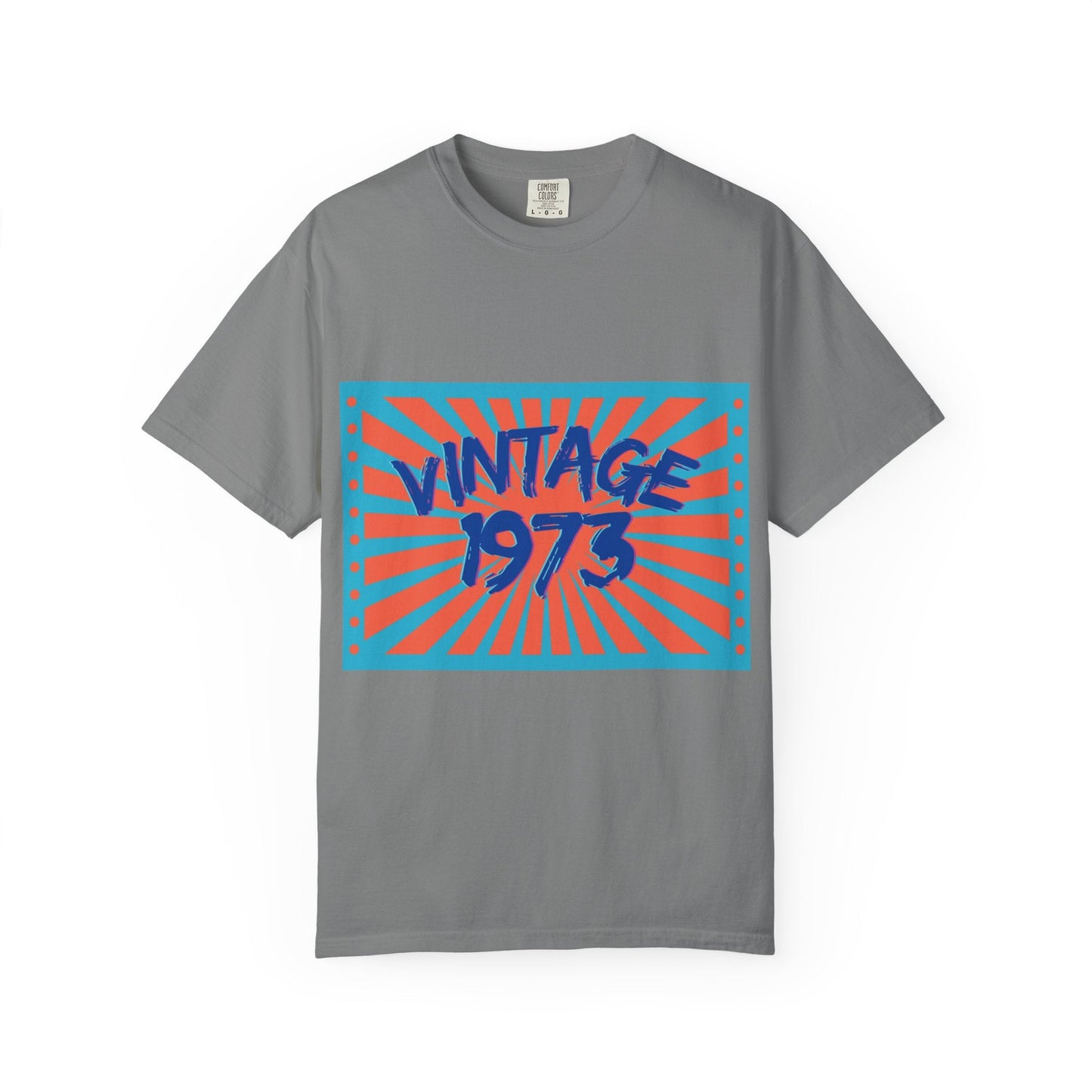Vintage [your year] Unisex Garment - Dyed T-Shirt – Retro 70s Graphic Tee | Nostalgic Birthday Gift for Him or Her – Grey T-Shirt by Printify