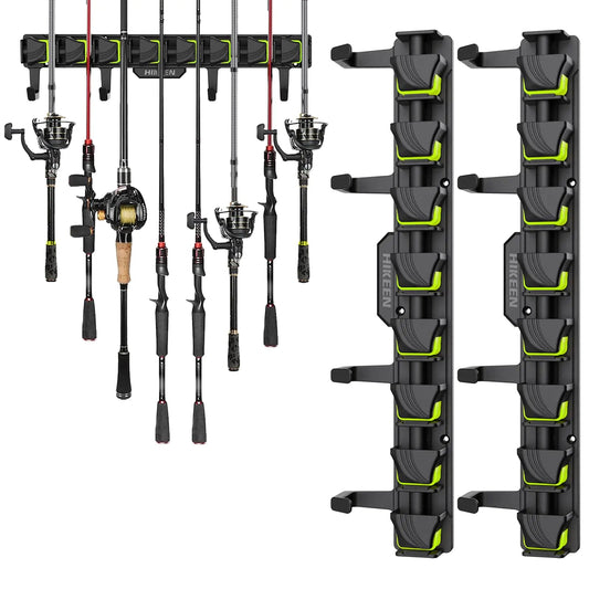 Wall Mounted Fishing Rod Holders – 2 Pack Vertical Racks – Green - 2pack Fishing Gear for 8 rod holder (2 view)
