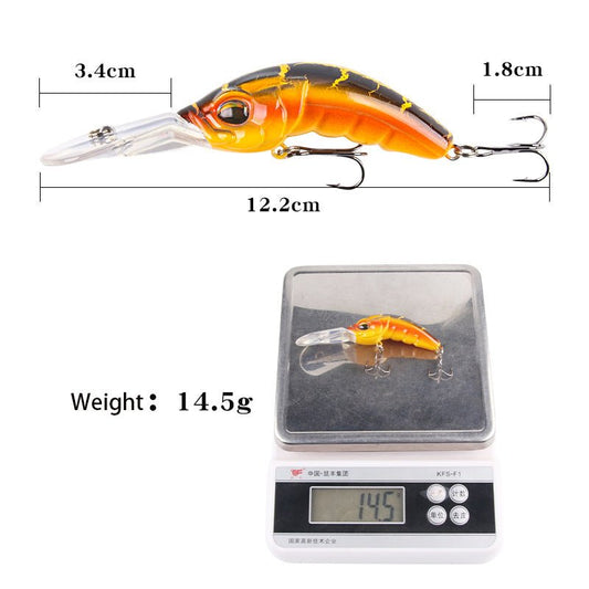 Wide Tongue Deep Diving Crankbait – 10.4cm ABS Fishing Lure with Bead Rattle & Treble Hooks | Freshwater & Saltwater – Green backed yellow Fishing Gear for ABS Fishing Lure (2 view)