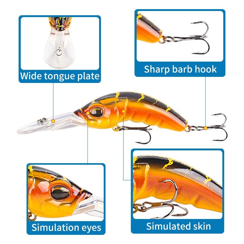 Wide Tongue Deep Diving Crankbait – 10.4cm ABS Fishing Lure with Bead Rattle & Treble Hooks | Freshwater & Saltwater – Green backed yellow Fishing Gear for ABS Fishing Lure (3 view)