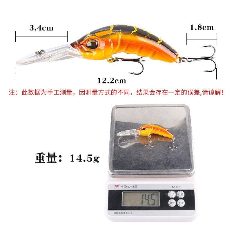 Wide Tongue Deep Diving Crankbait – 10.4cm ABS Fishing Lure with Bead Rattle & Treble Hooks | Freshwater & Saltwater – Green backed yellow Fishing Gear for ABS Fishing Lure (6 view)