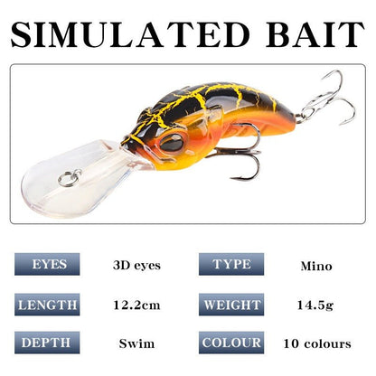 Wide Tongue Deep Diving Crankbait – 10.4cm ABS Fishing Lure with Bead Rattle & Treble Hooks | Freshwater & Saltwater – Green backed yellow Fishing Gear for ABS Fishing Lure (5 view)