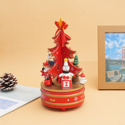 Wooden Christmas Tree Carousel Music Box – Festive Desktop Ornament | Holiday Decor – red Christmas Ornament for Carousel (6 view)