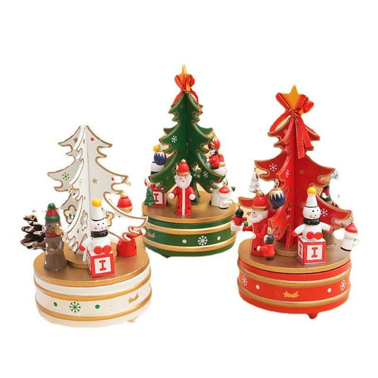 Wooden Christmas Tree Carousel Music Box – Festive Desktop Ornament | Holiday Decor – red Christmas Ornament for Carousel (1 view)