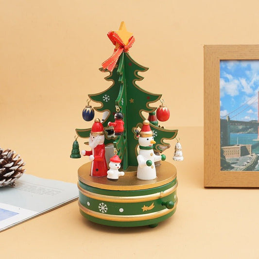 Wooden Christmas Tree Carousel Music Box – Festive Desktop Ornament | Holiday Decor – green Christmas Ornament for Carousel (2 view)