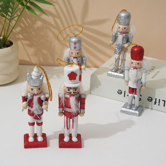 Wooden Nutcracker Pendant 13cm – Christmas Soldier Ornament | Holiday Tree Decoration – 13CM Nutcracker Color Silver Christmas Ornament for Cartoon Style (2 view)