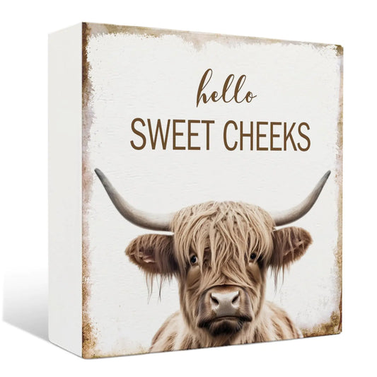 Nrleey Highland Cow Bathroom Decor Hello Sweet Cheeks – Wall Art by SbrTnHomes