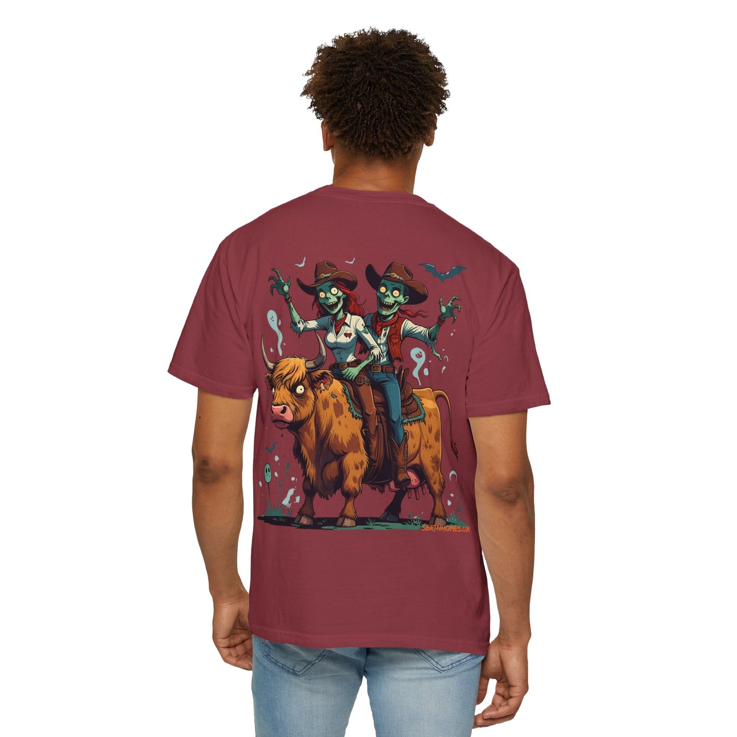 Zombie Couple Rodeo Tee – Cartoon Undead Cowboys on the Loose | Funny Halloween Shirt – Black T-Shirt for bull rider Halloween tee (46 view)
