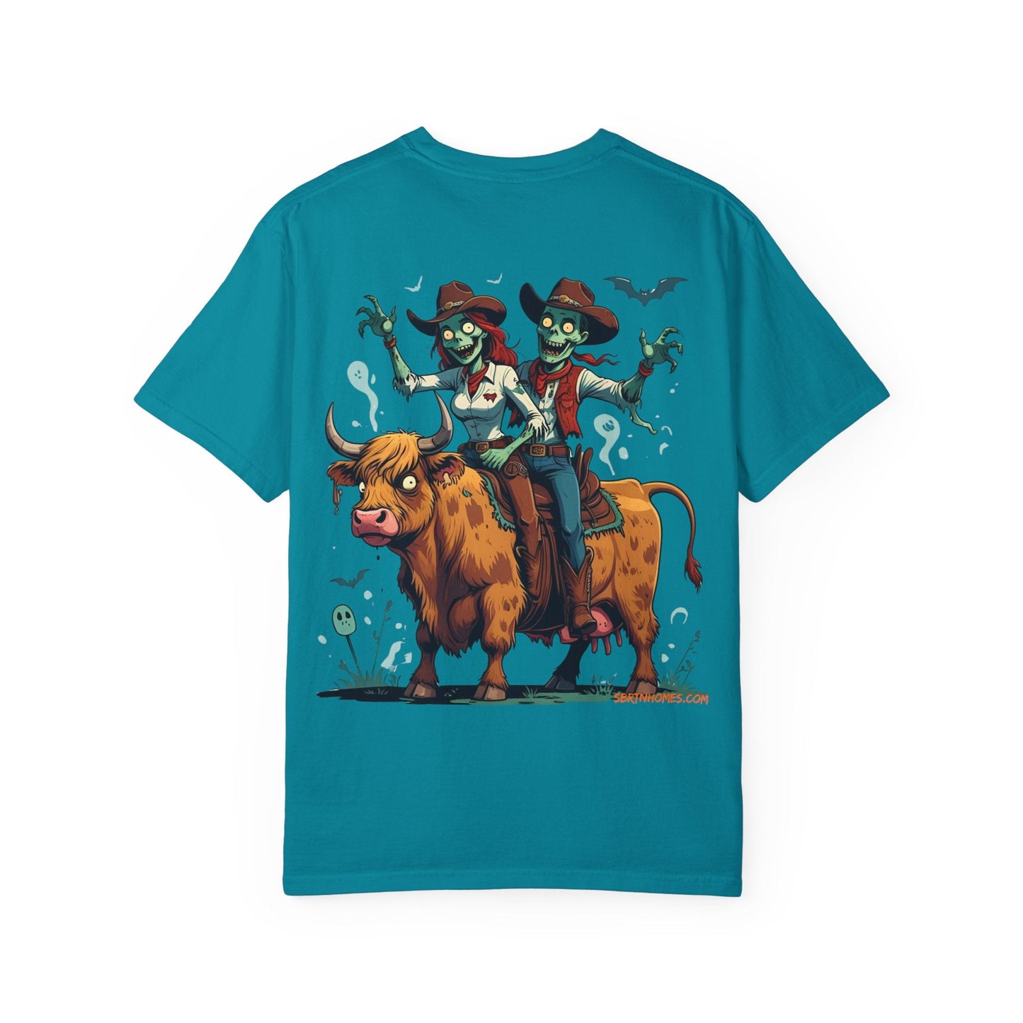 Zombie Couple Rodeo Tee – Cartoon Undead Cowboys on the Loose | Funny Halloween Shirt – White T-Shirt for bull rider Halloween tee (23 view)