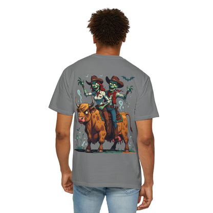 Zombie Couple Rodeo Tee – Cartoon Undead Cowboys on the Loose | Funny Halloween Shirt – White T-Shirt by Printify