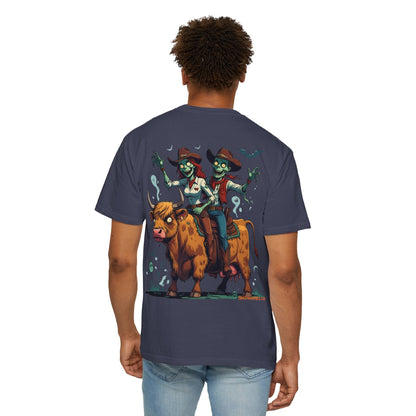 Zombie Couple Rodeo Tee – Cartoon Undead Cowboys on the Loose | Funny Halloween Shirt – White T-Shirt by Printify