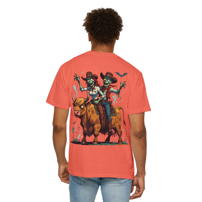 Zombie Couple Rodeo Tee – Cartoon Undead Cowboys on the Loose | Funny Halloween Shirt – White T-Shirt by Printify