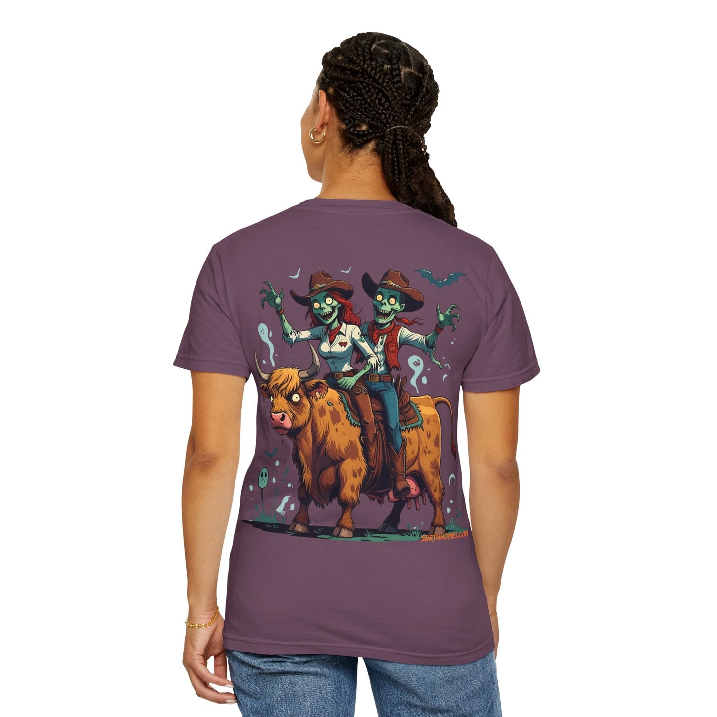 Zombie Couple Rodeo Tee – Cartoon Undead Cowboys on the Loose | Funny Halloween Shirt – Black T-Shirt for bull rider Halloween tee (39 view)