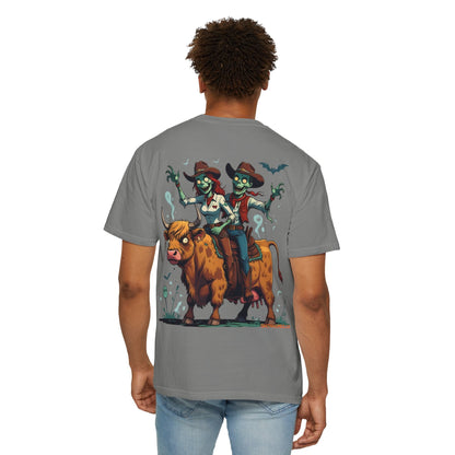 Zombie Couple Rodeo Tee – Cartoon Undead Cowboys on the Loose | Funny Halloween Shirt – White T-Shirt for bull rider Halloween tee (28 view)