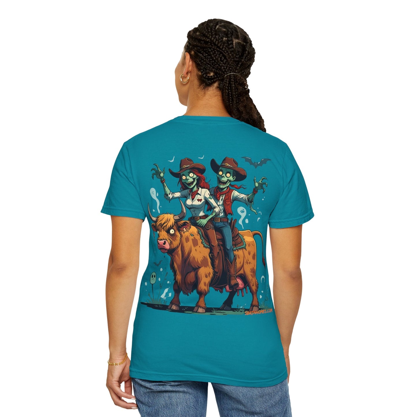 Zombie Couple Rodeo Tee – Cartoon Undead Cowboys on the Loose | Funny Halloween Shirt – White T-Shirt by Printify