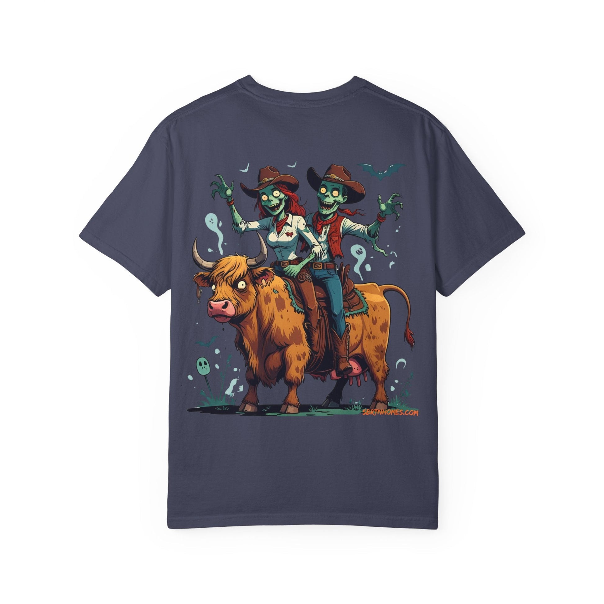 Zombie Couple Rodeo Tee – Cartoon Undead Cowboys on the Loose | Funny Halloween Shirt – White T-Shirt by Printify