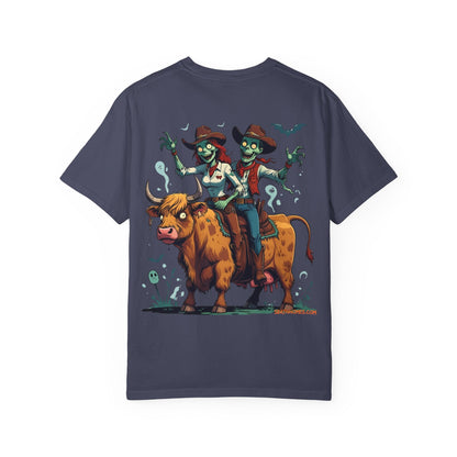 Zombie Couple Rodeo Tee – Cartoon Undead Cowboys on the Loose | Funny Halloween Shirt – White T-Shirt by Printify