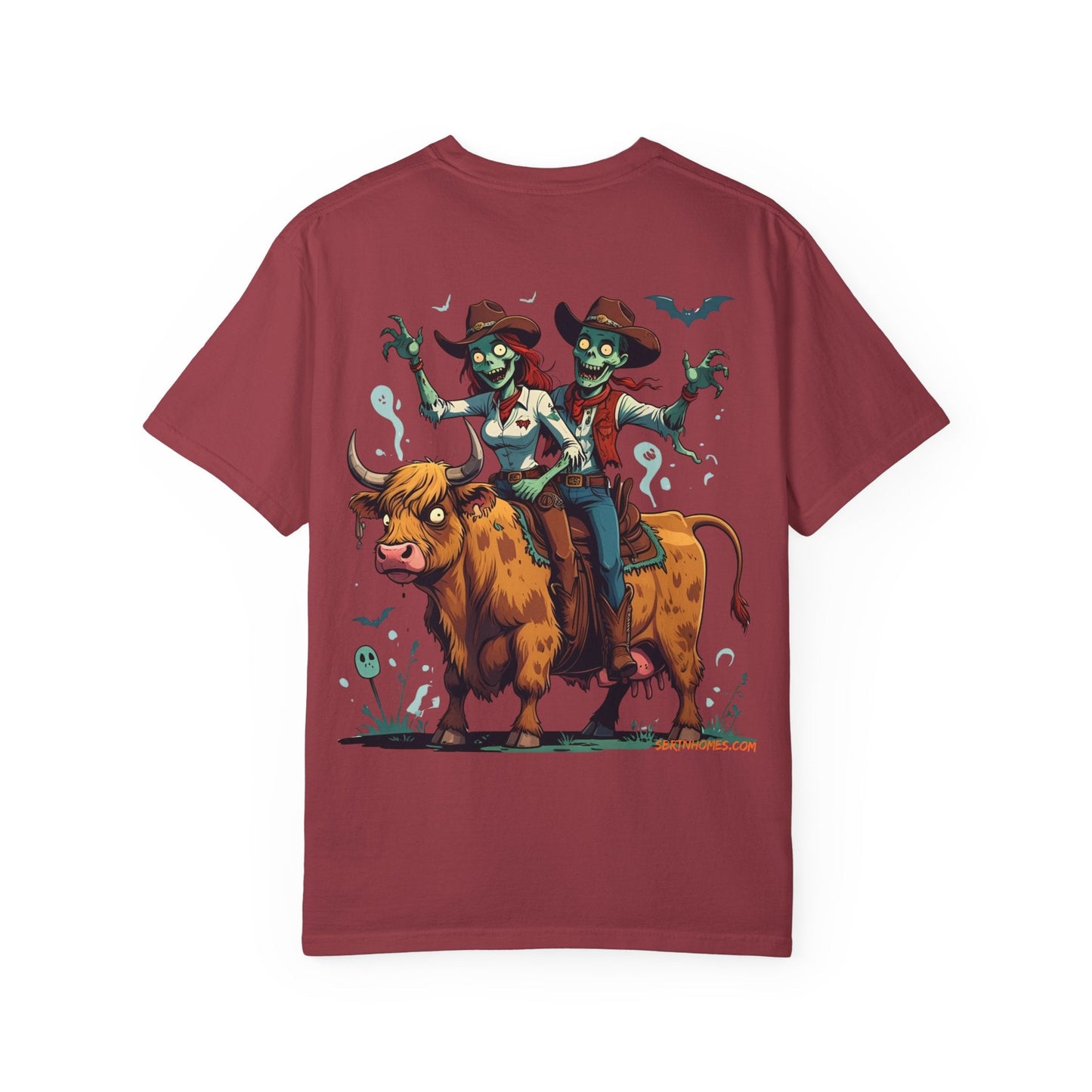 Zombie Couple Rodeo Tee – Cartoon Undead Cowboys on the Loose | Funny Halloween Shirt – Black T-Shirt for bull rider Halloween tee (44 view)