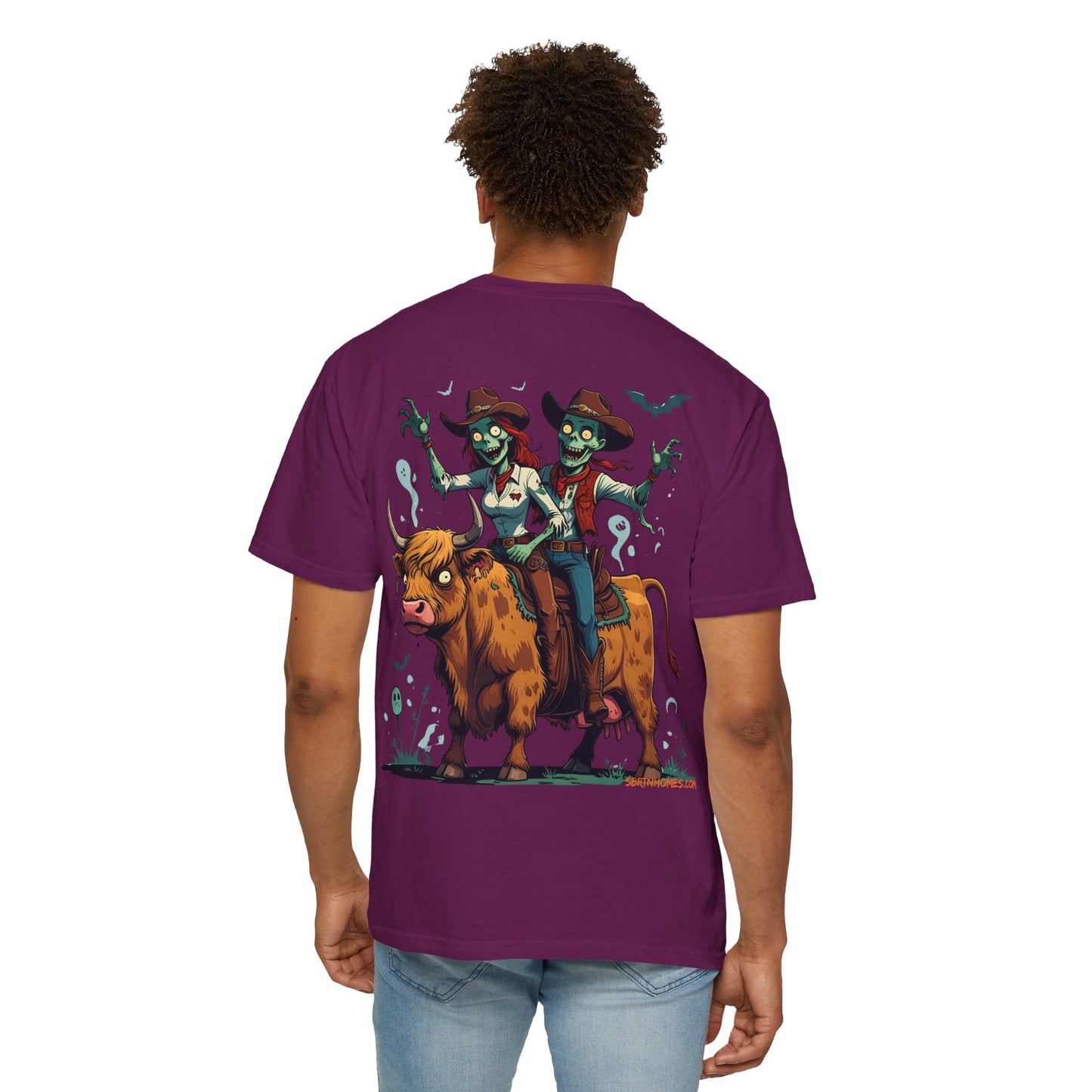 Zombie Couple Rodeo Tee – Cartoon Undead Cowboys on the Loose | Funny Halloween Shirt – Black T-Shirt for bull rider Halloween tee (43 view)