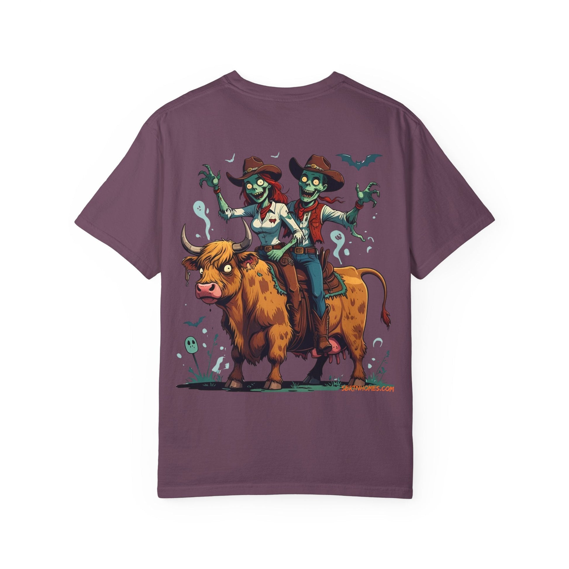Zombie Couple Rodeo Tee – Cartoon Undead Cowboys on the Loose | Funny Halloween Shirt – Black T-Shirt for bull rider Halloween tee (38 view)