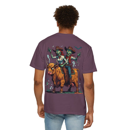 Zombie Couple Rodeo Tee – Cartoon Undead Cowboys on the Loose | Funny Halloween Shirt – Black T-Shirt for bull rider Halloween tee (40 view)