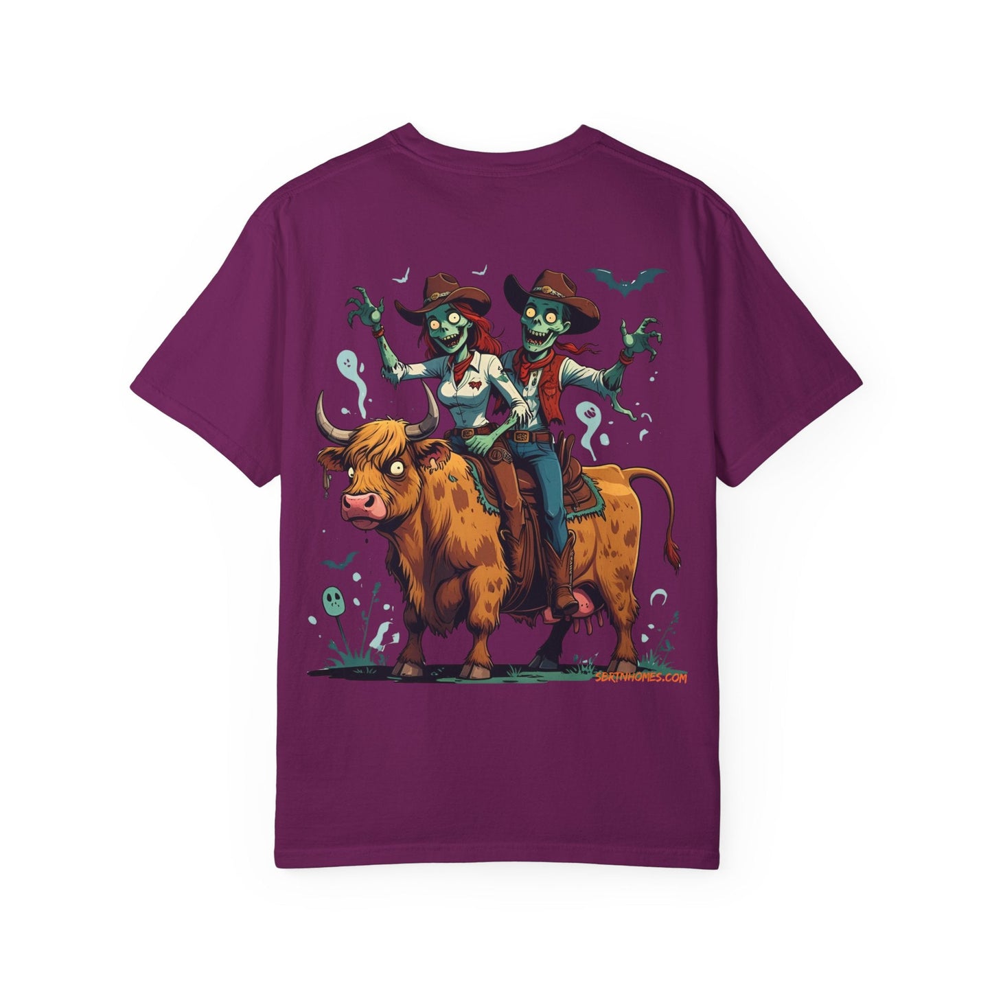 Zombie Couple Rodeo Tee – Cartoon Undead Cowboys on the Loose | Funny Halloween Shirt – Black T-Shirt for bull rider Halloween tee (41 view)