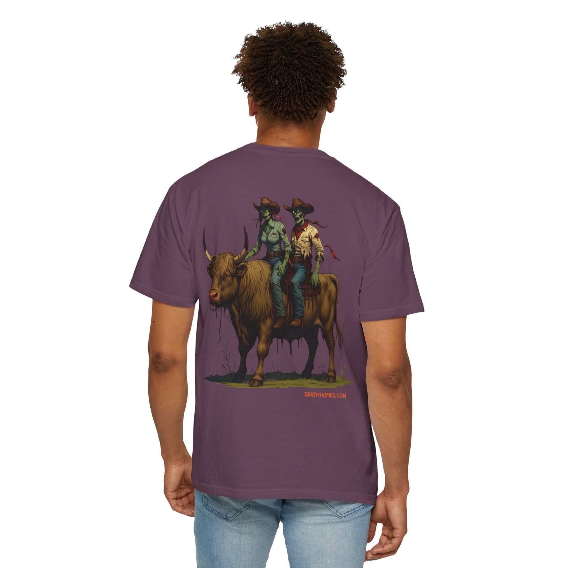 Zombie Cowboy Couple Tee – Undead Romance in the Wild West | Halloween Shirts – Black T-Shirt for Casual Outfit Idea (40 view)