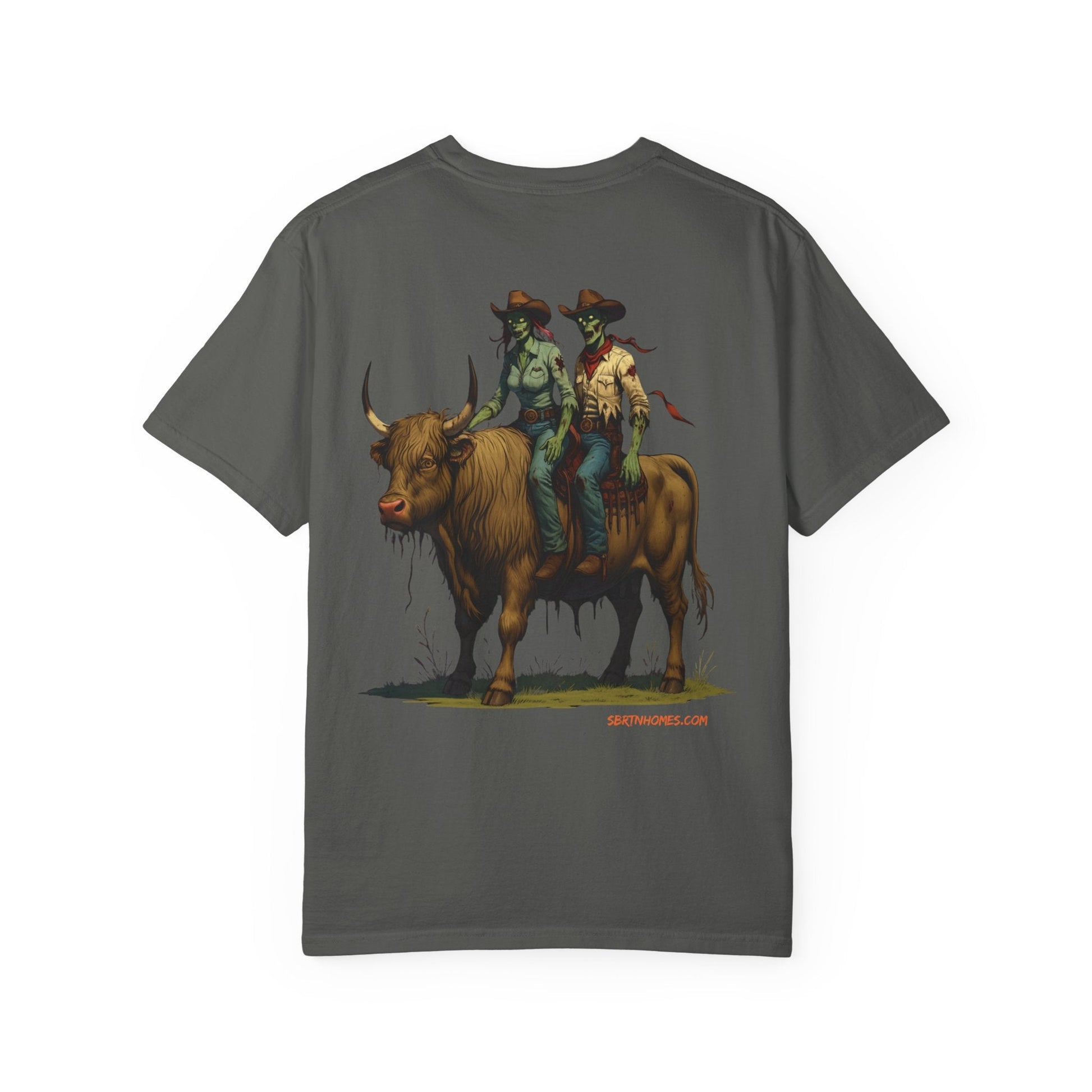 Zombie Cowboy Couple Tee – Undead Romance in the Wild West | Halloween Shirts – Black T-Shirt for Casual Outfit Idea (11 view)