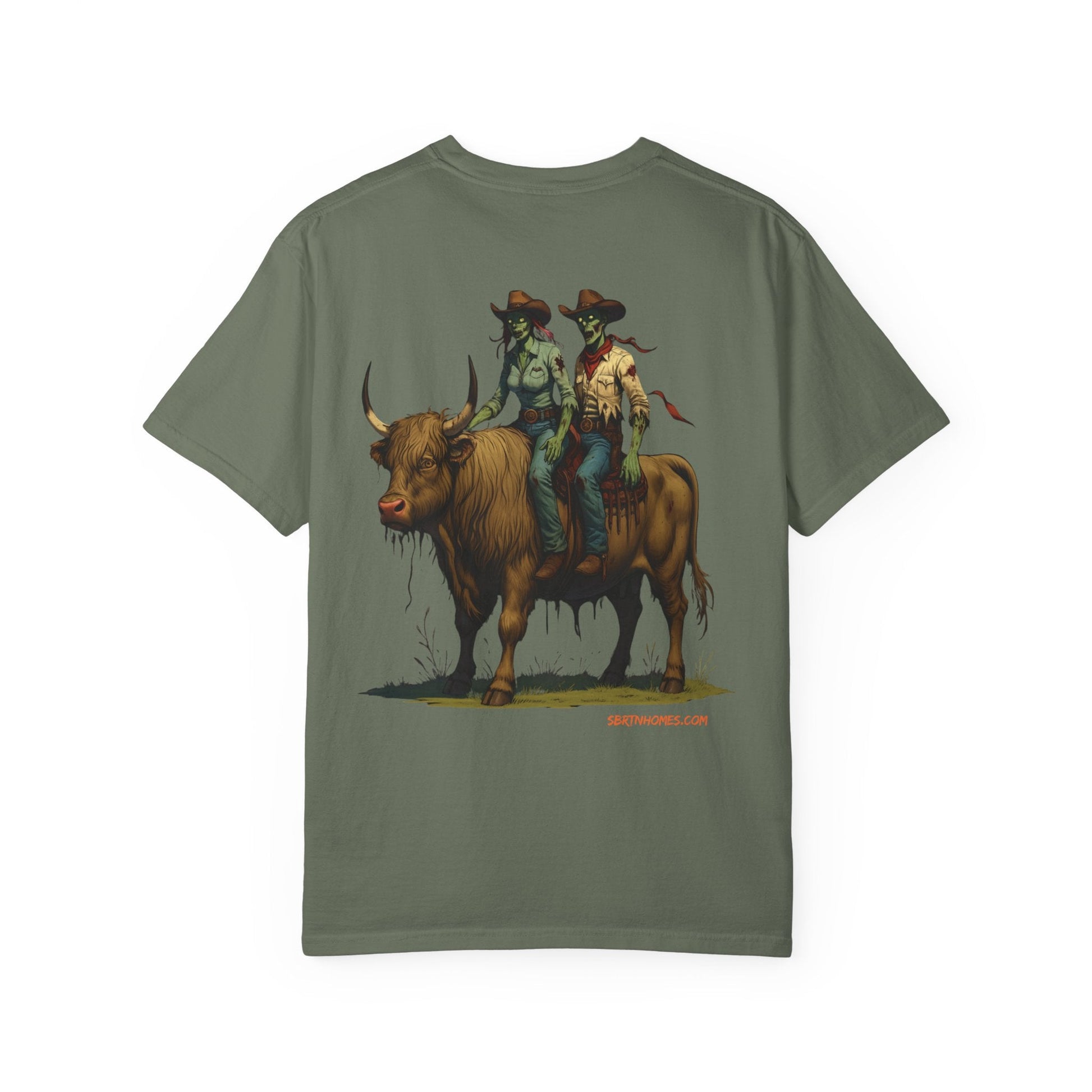 Zombie Cowboy Couple Tee – Undead Romance in the Wild West | Halloween Shirts – Black T-Shirt for Casual Outfit Idea (20 view)