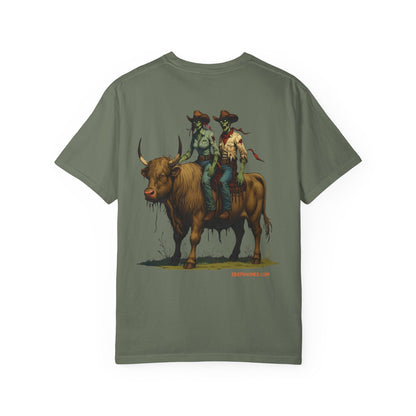 Zombie Cowboy Couple Tee – Undead Romance in the Wild West | Halloween Shirts – Black T-Shirt for Casual Outfit Idea (20 view)