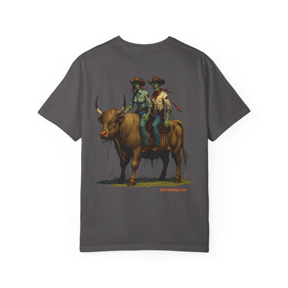 Zombie Cowboy Couple Tee – Undead Romance in the Wild West | Halloween Shirts – Black T-Shirt for Casual Outfit Idea (32 view)