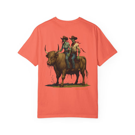 Zombie Cowboy Couple Tee – Undead Romance in the Wild West | Halloween Shirts – Black T-Shirt for Casual Outfit Idea (1 view)